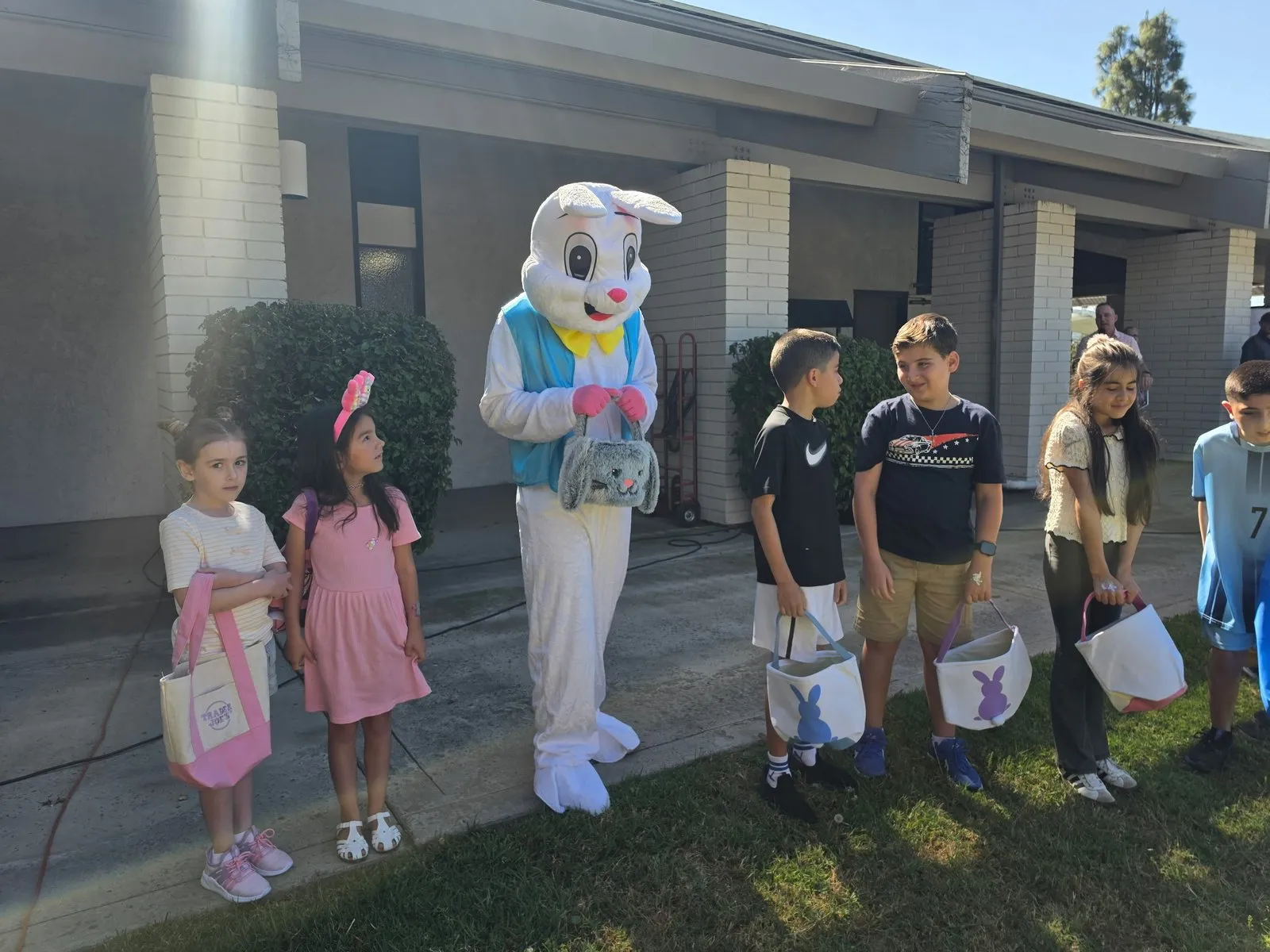 I'm dressed as the Easter bunny, ready to collect eggs.