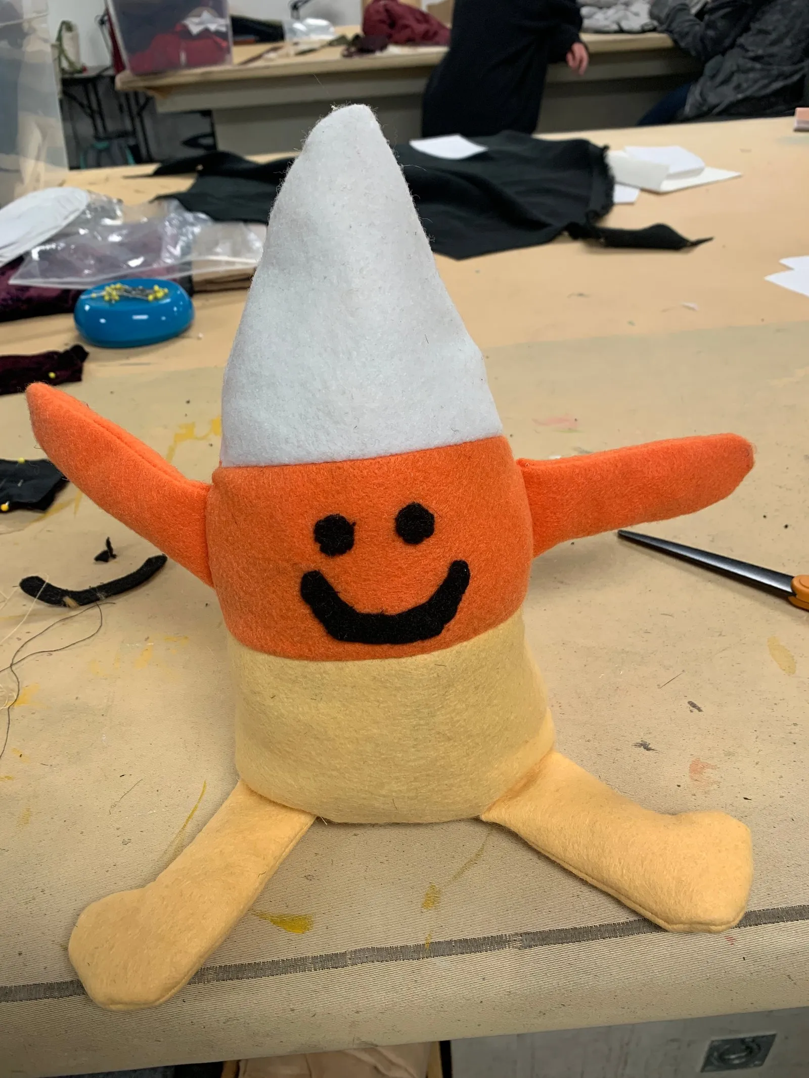 My candy corn plushie, created for my sewing final