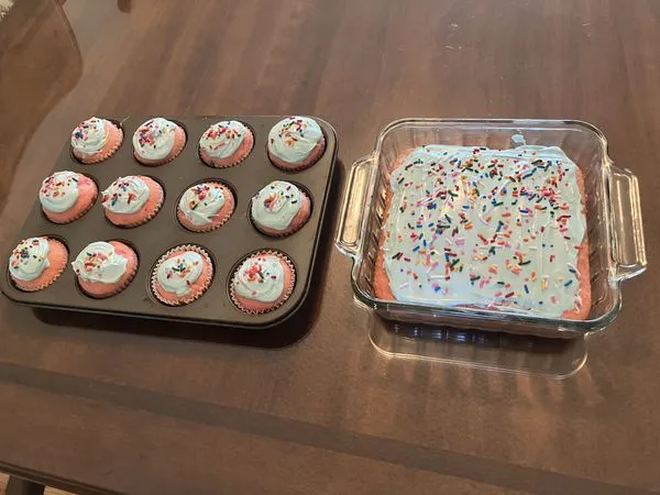 Cupcakes and cake fresh from the oven. Because you of in the cold food of out hot eat the food.