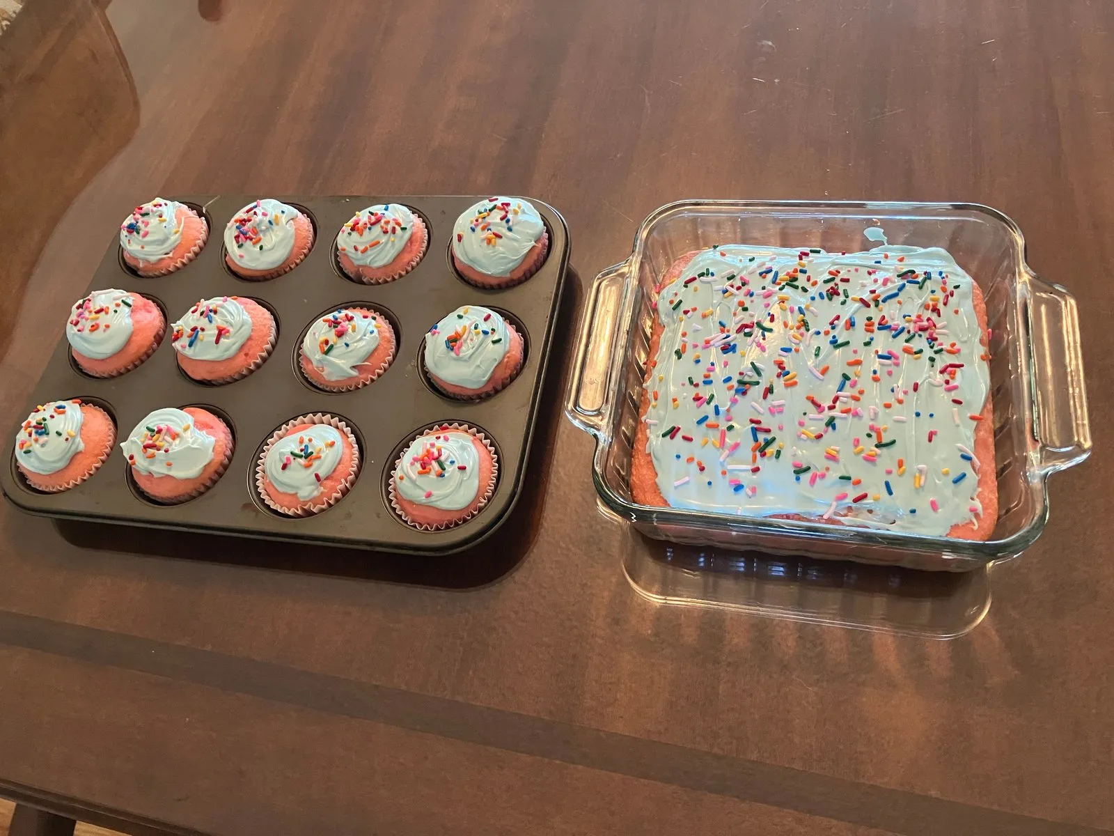 Cupcakes and cake fresh from the oven. Because you of in the cold food of out hot eat the food.