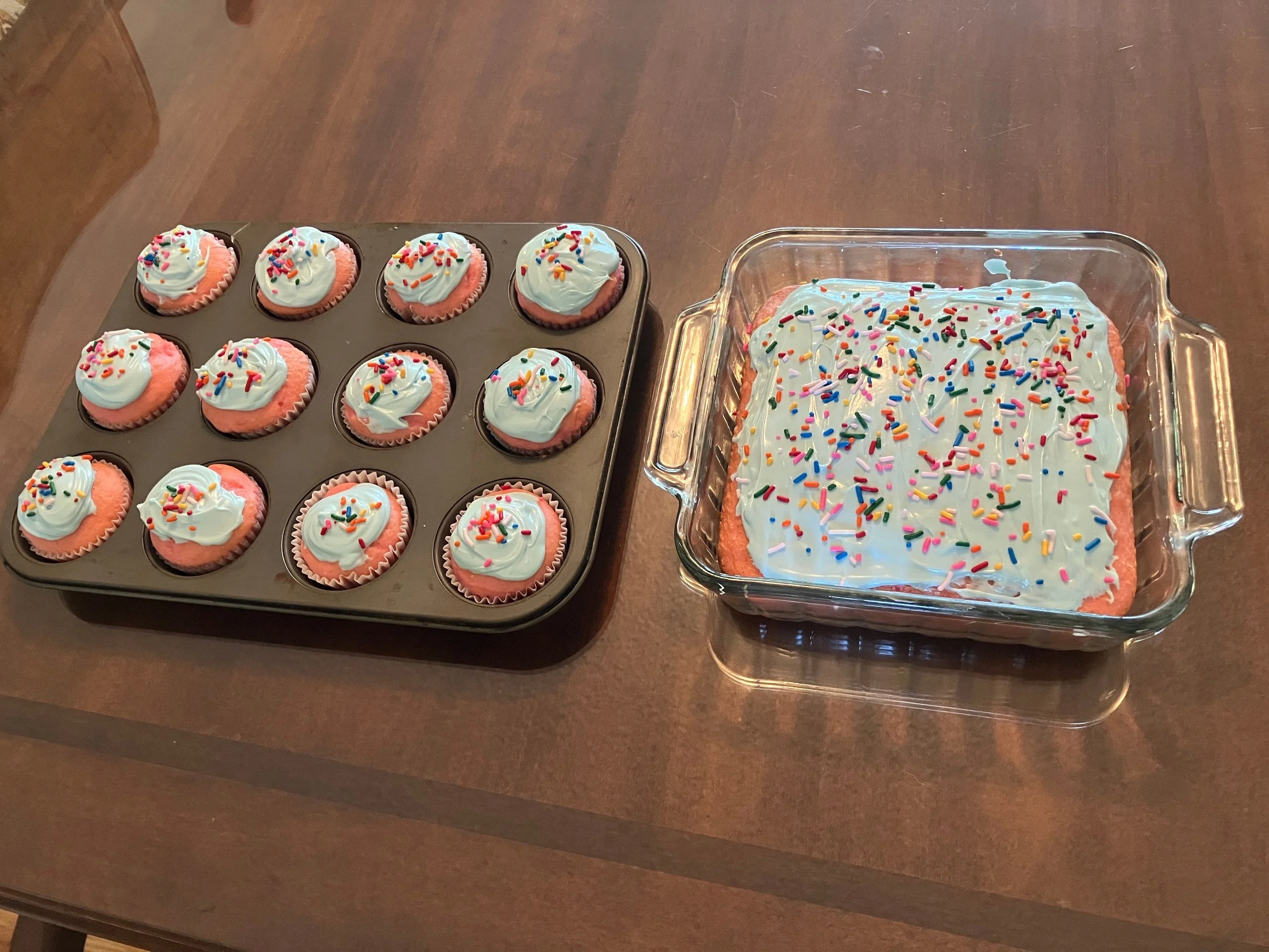 Cupcakes and cake fresh from the oven. Because you of in the cold food of out hot eat the food.