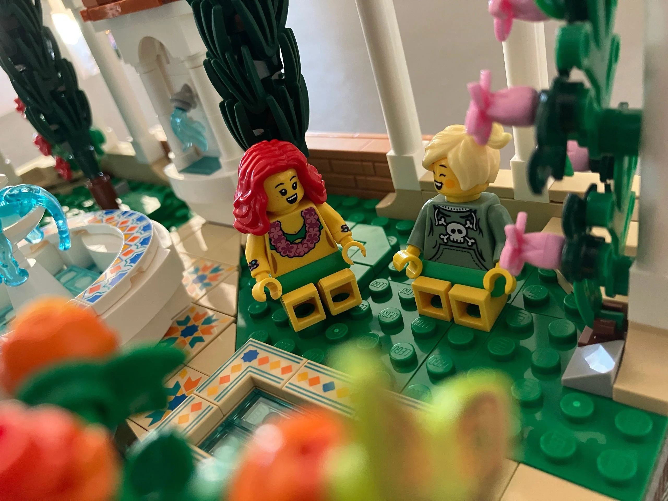Daisy and Annie, my OCs as custom LEGO characters, enjoying a peaceful day in the park.