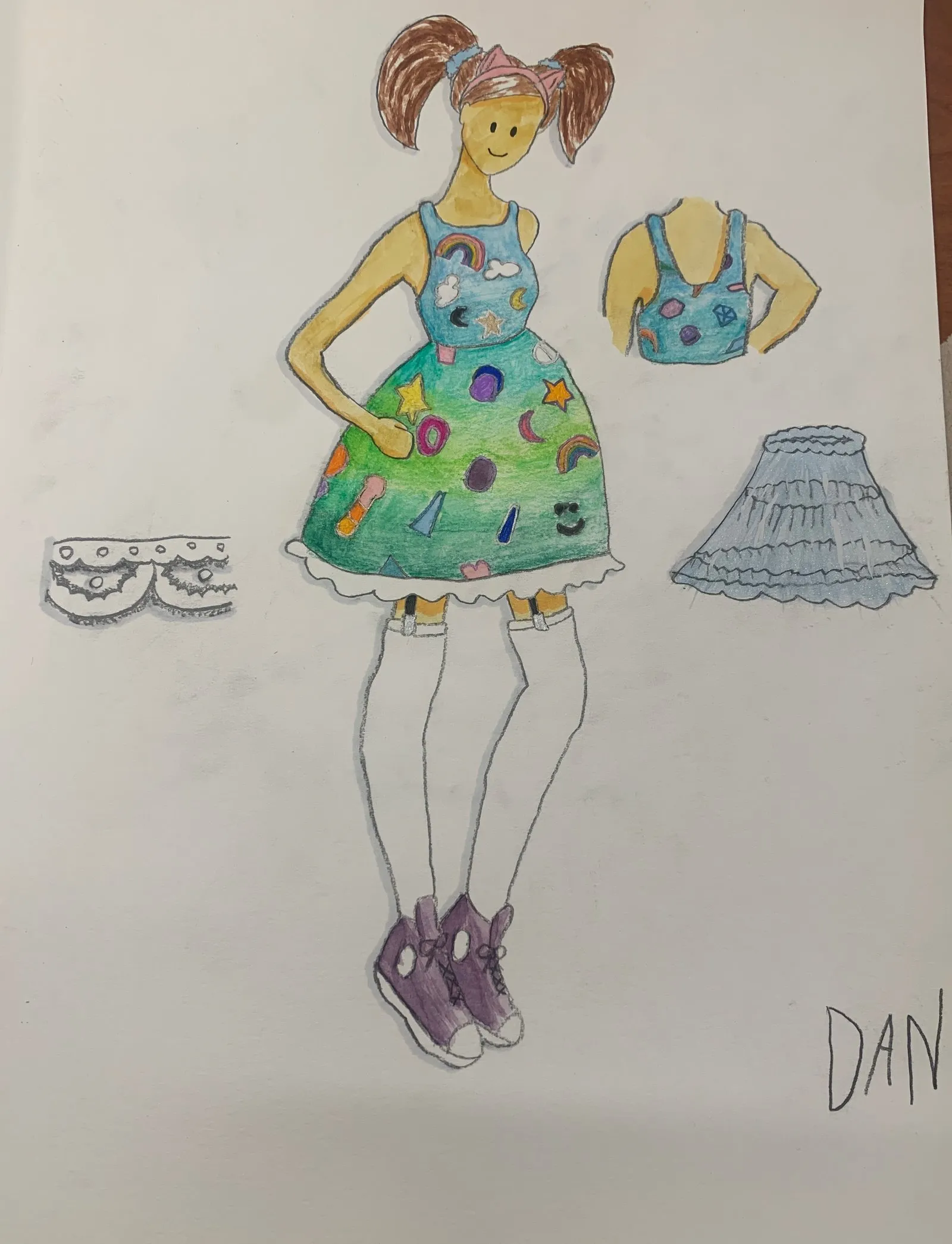 A watercolor of my dream outfit from costume design class