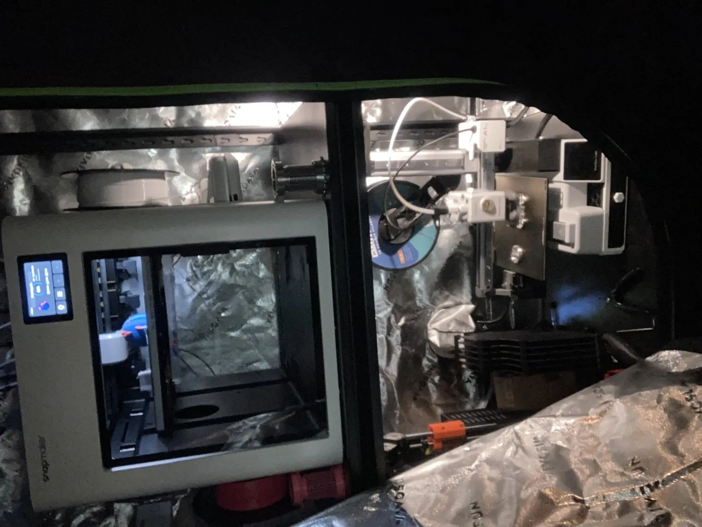 My printer setup, SnapMaker U1 and below it, BambuLabs A1 mini (and Prusa MK4s out of sight)