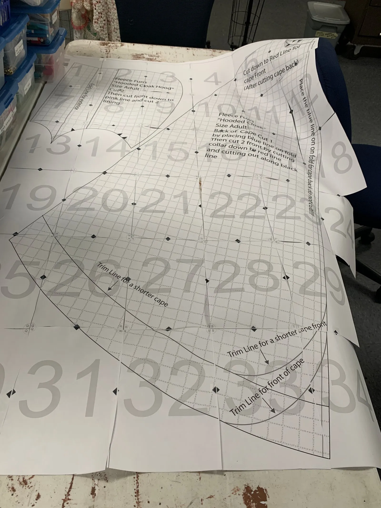 A printed PDF stitched together into a pattern for sewing