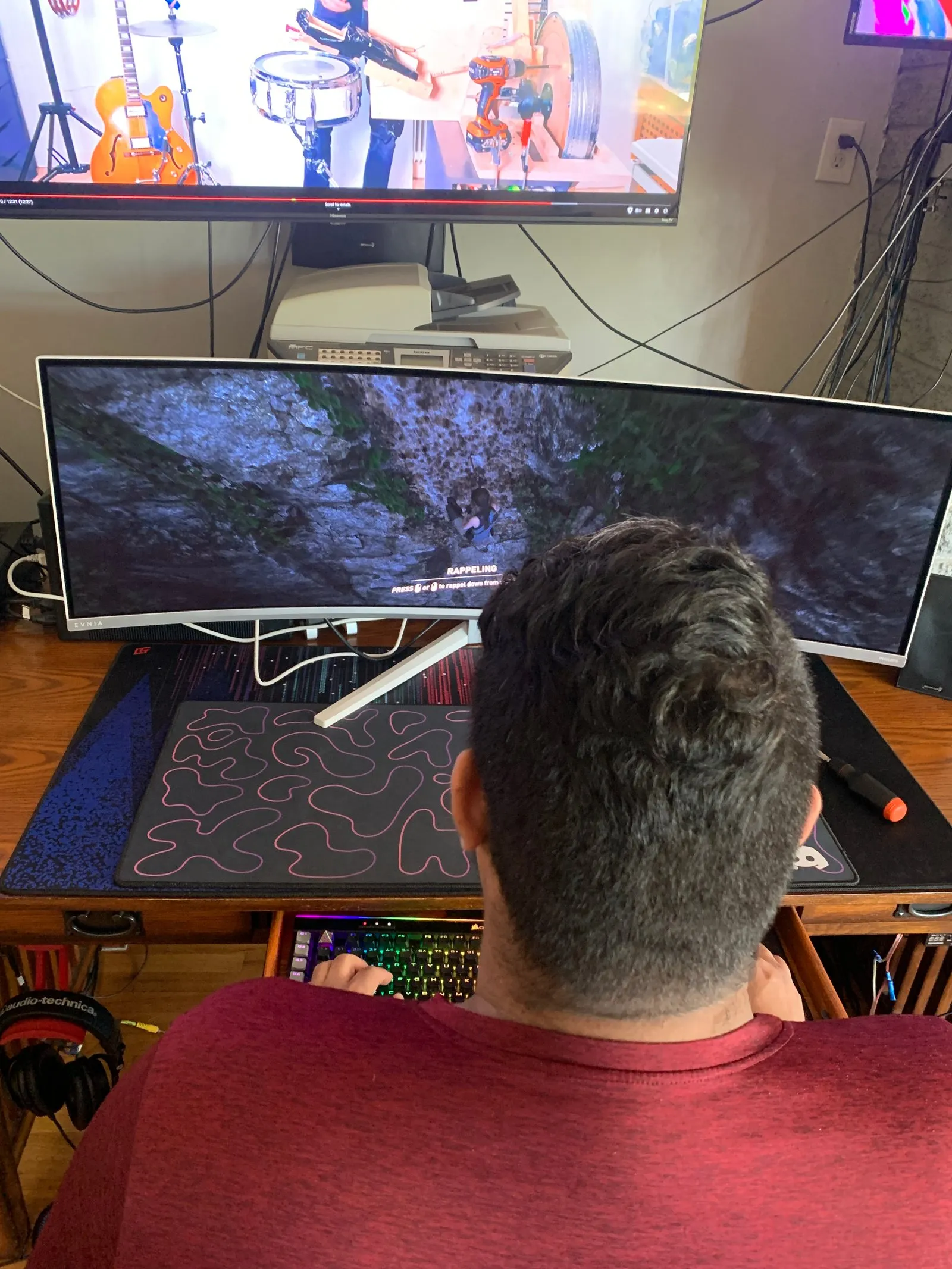 Me and Rudy checking out my new monitor and playing games together