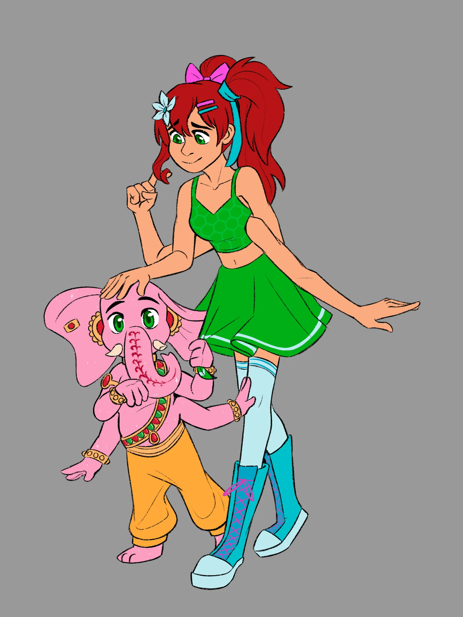 Daisy and Shegan, her small pink elephant deity form, drawn by a close friend of mine.