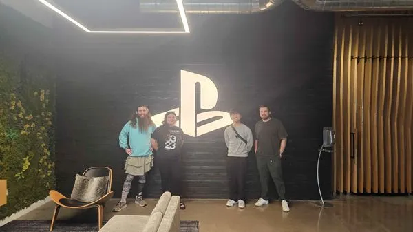 A group of students at Sony during a field trip.