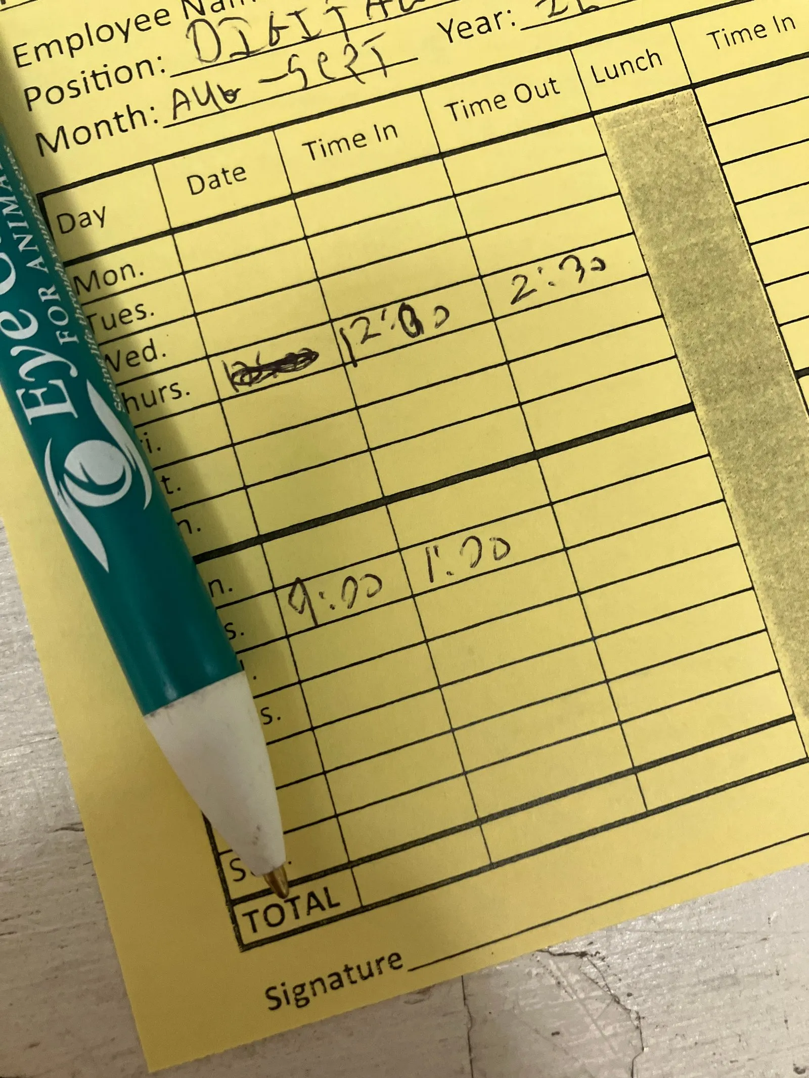 Timecard snapshot. Three new jobs in one week!