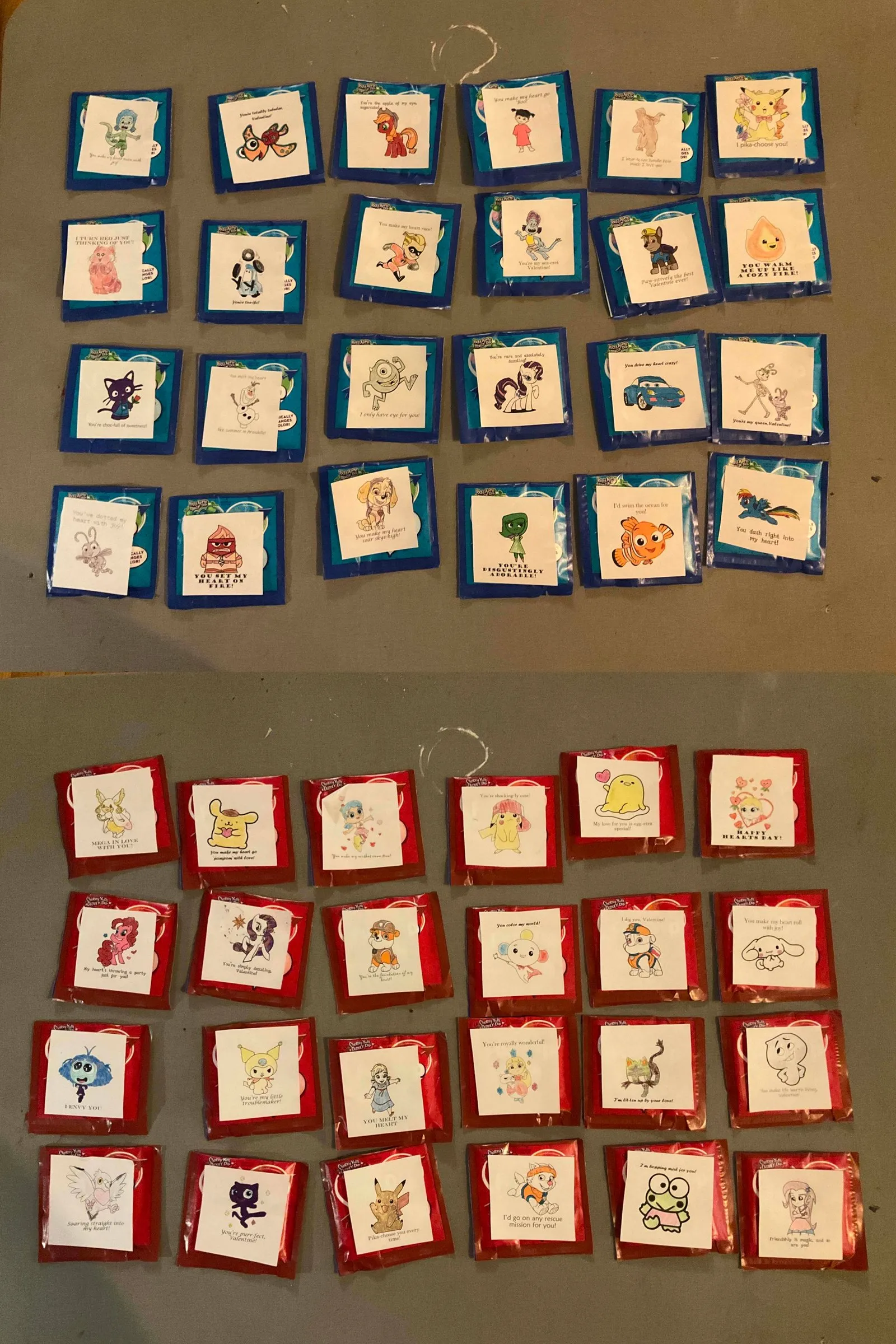 Valentine’s Day cards taped to Fun Dip.